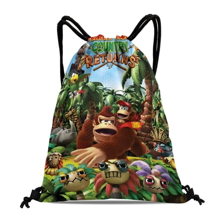 FSMYJJZY Donkey Kong Drawstring Backpack Tote Bag 11.8 x15.7 Reusable Party Favor Bags for Adults Machine Washable