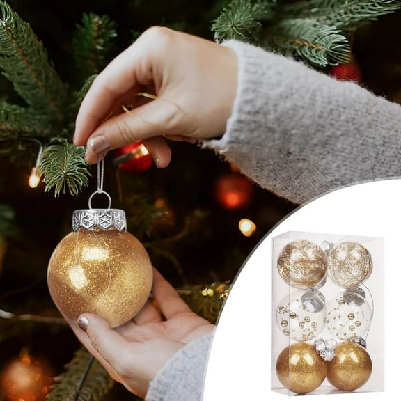 Christmas Clearance Sale,6PC Christmas Tree,Balls Pendant,Christmas Decorations Indoor for Thanksgiving Wedding Hanging Home Party Ornament Birthday Wreath Decor,2.4IN,Gold