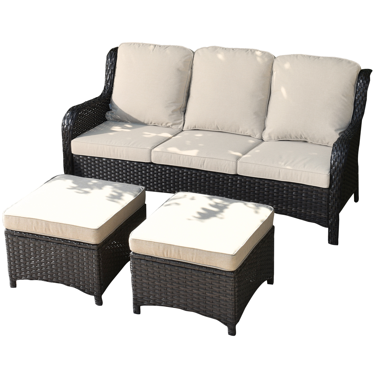 Ovios Outdoor Patio Furniture Set on sale 3 Pieces, Wicker Patio Sectional Furniture Set, PE Rattan Seating Group with Ottoman for Backyard - image 2 of 6