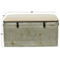 thumbnail image 4 of DecMode Metal Galvanized Storage Bench with Cream Burlap Top and Latches, Gray, 4 of 16