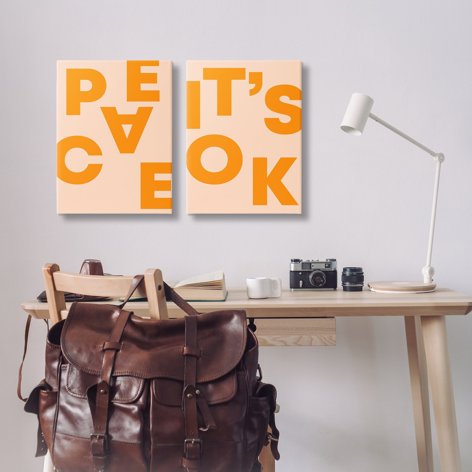 Stupell Industries Peace It's Ok Orange Text & Numbers Painting Wrapped Canvas Art Print Wall Art, 16 x 24, Set of 2