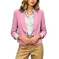 thumbnail image 6 of Business Casual Short Jacket For Women, 3/4 Sleeve Lapel Open Front Blazer With Pockets, Solid Color Cropped Suit Jacket, Professional Work Office Top Pink S, 6 of 8