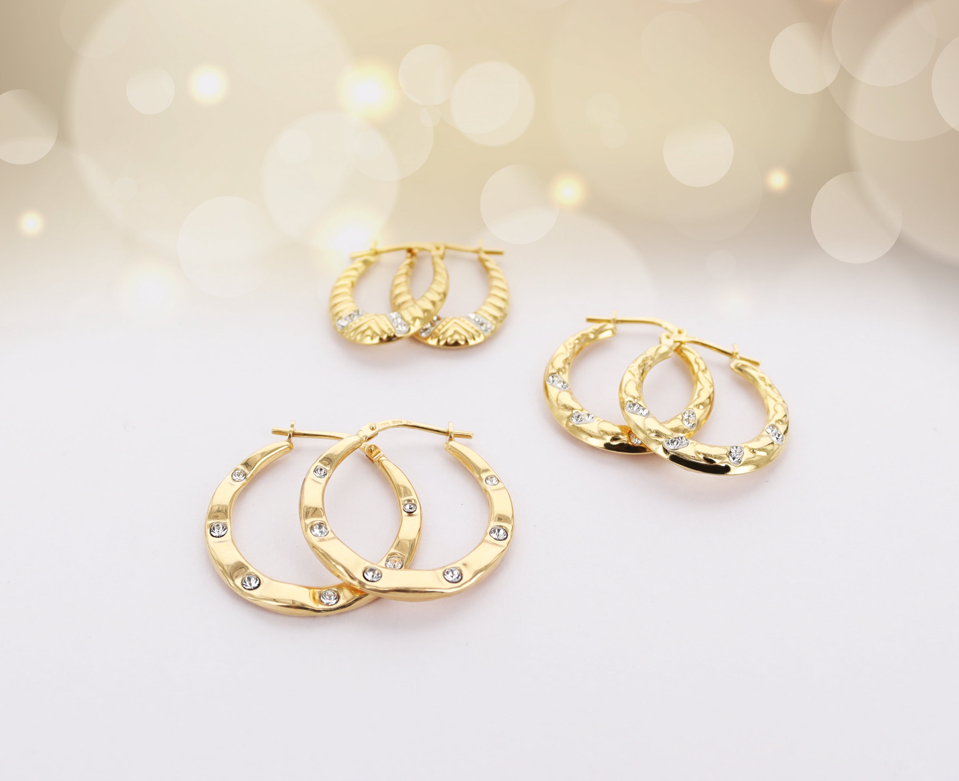 Brilliance Fine Jewelry 14K Gold Plated Sterling Silver Crystal Hoop Earrings Set, Adult Females