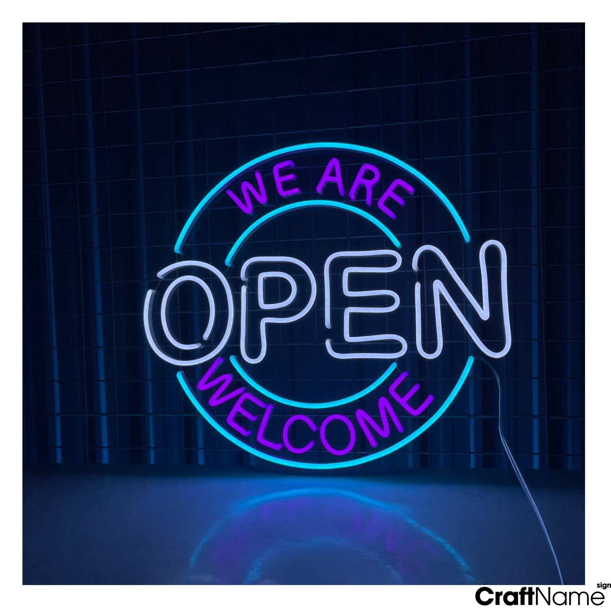 Craftnamesign We Are Open LED Neon Sign 20" x 17" Open Sign for Bar Salon Coffee Stores Club
