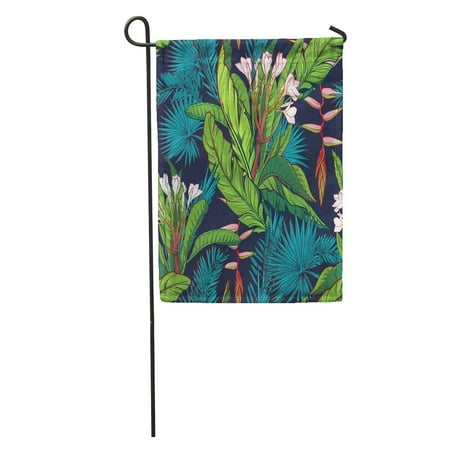 Navy Blue Jungle - SIDONKU Colorful Tropic Tropical Jungle on Dark Blue Green Pattern Flower Foliage Garden Flag Decorative Flag House Banner 28x40 inch