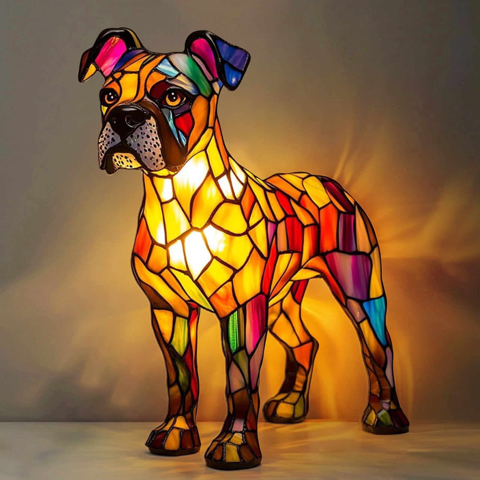 Dollars Dog Series Art Night Light, Stained Resin Desk Light Dog Lamp, LED Night Light for Home Room Decor Fun Gift for Dog Lover(Boxer)