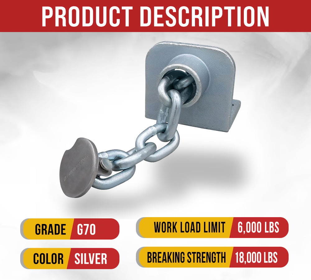 thumbnail image 2 of 4 - Pack 3/8" Grade 70 Floor Chain Tie Down Anchor for Flatbed Trailers, Deck, Auto Lift Wrecker - Trailer Chain Tie Down Bolt-On - 6000 lbs WLL, 2 of 9