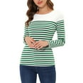 thumbnail image 1 of INSPIRE CHIC Blouse pour Femme à Rayures à Blocs de Couleur à Manches Longues T-Shirt Décontracté TP Vert Foncé, 1 of 6