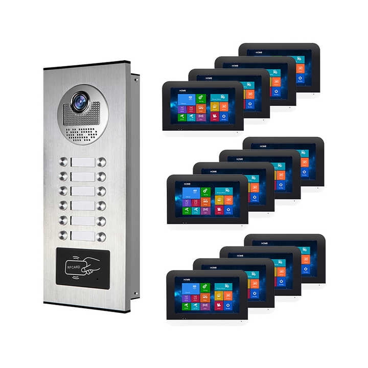 12unit 7inch wired video doorbell set,suitable for indoor and outdoor video