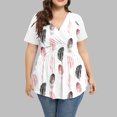 thumbnail image 2 of RYRJJ Women's Plus Size Dressy Tops Sexy Wrap Shirt Contrast Lace Short Sleeve Tunic Top V Neck Low Cut Cute Blouse(White,XXL), 2 of 5