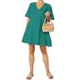 thumbnail image 4 of FANCYINN Women’s Sweet Shift Tunic Dress Short Bell Sleeve V Neck Causal Swing Red Ruffle Mini Dress with Pockets Peacock Green XS, 4 of 6