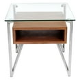 thumbnail image 5 of Hover Contemporary End Table with Brushed Stainless Steel Frame, Walnut Wood Shelf, and Clear Glass Top, 5 of 6