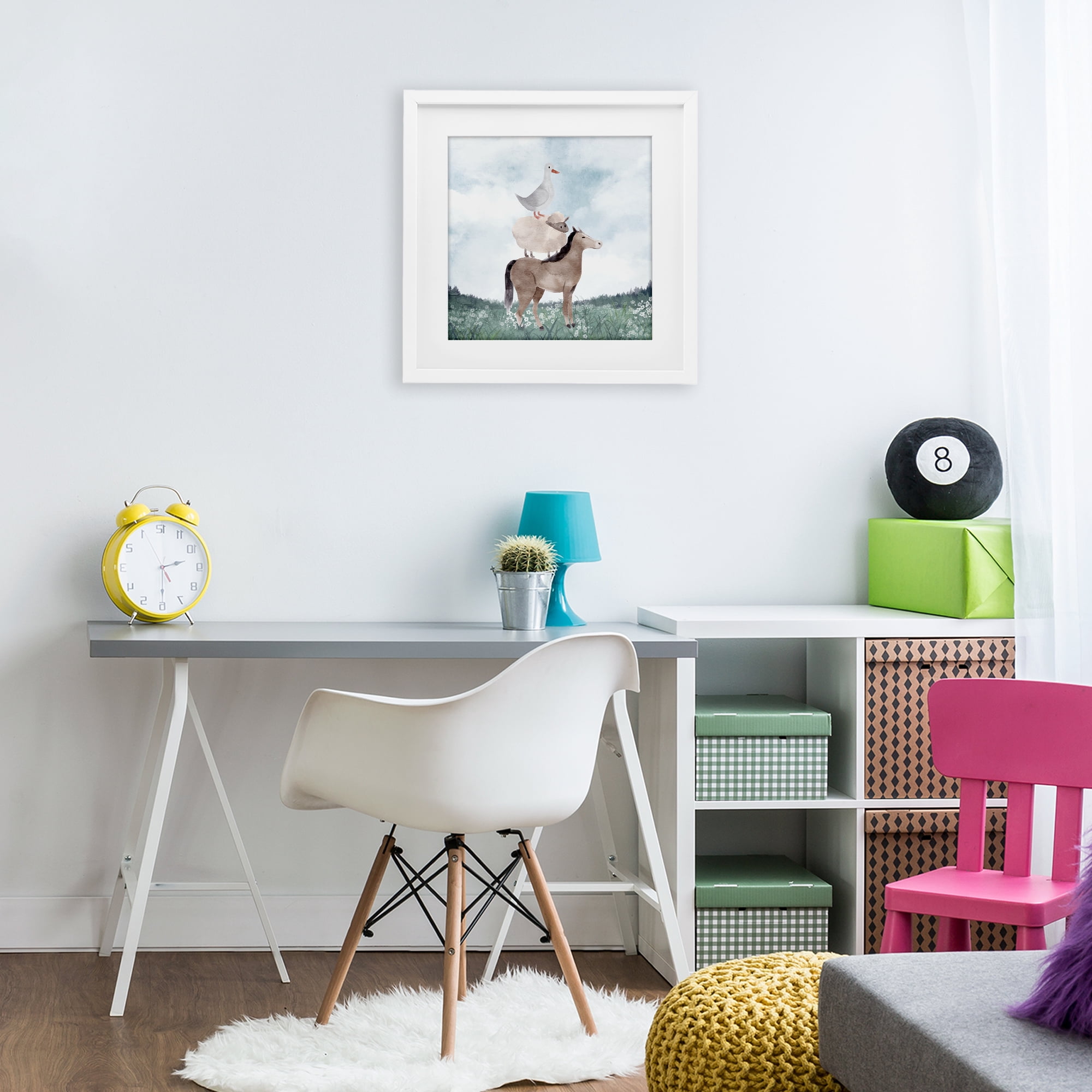 Stupell Industries Muted Blue Sky Farm White Framed Print Under Glass, design by Kim Allen