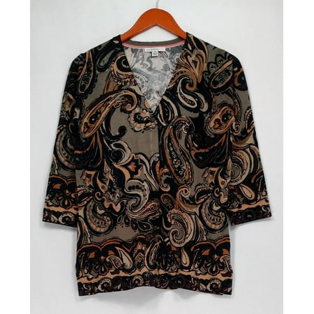 Isaac Mizrahi Live! Sweater XS Engineered Paisley Printed Cardigan Gray A279011