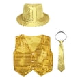 thumbnail image 3 of YONGHS Kids Boys Girls Stage Performance Sequined Vest Waistcoat Jacket Hip-Hop Street Dance Costume Gold 14-15, 3 of 5