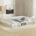 thumbnail image 3 of DreamBuck Upholstered Full Size Platform Bed with Guardrail and Pillow, Slats Support Wood Floor Bed for Teens Adults Boys/Girls, No Box Spring Needed, Beige, 3 of 7