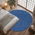 thumbnail image 3 of Dark Blue 3.3ft Round Rug, Farmhouse Burlap Solid Color Blue Modern Linen Texture Non-Skid Rubber Backing Large Area Rugs - Living Room Bedroom Home Office, Indoor Floor Mat Carpets Washable Rug, 3 of 9