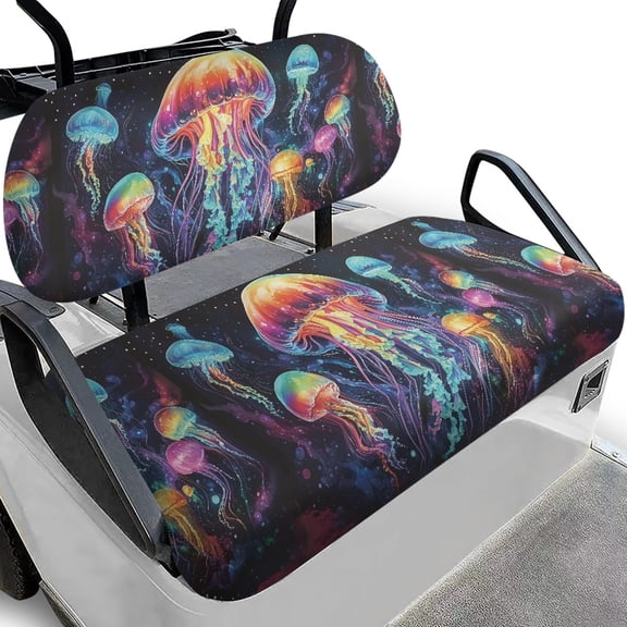 HUIACONG Colorful Jellyfish Pattern Golf Cart Seat Blanket and Towel, Keeps Seats Cool & Clean Universal Fit Golf Cart Seat Covers 2 Pack for Club Car DS 2000.5-Up