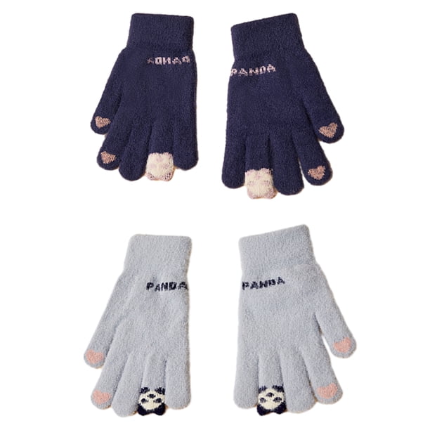 2 pares de guantes de invierno cálidos para mujer con pantalla táctil, guantes térmicos de punto con forro polar de lana para clima frío