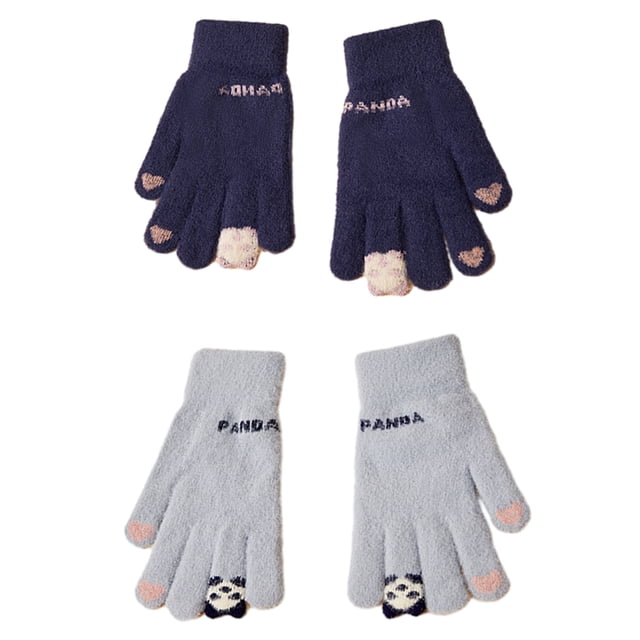2 pares de guantes de invierno cálidos para mujer con pantalla táctil, guantes térmicos de punto con forro polar de lana para clima frío