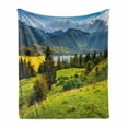 thumbnail image 1 of Landscape Soft Flannel Fleece Throw Blanket, Summer Morning on Bohinj Lake in National Park Slovenia Greenery Nature, Cozy Plush for Indoor and Outdoor Use, 60" x 80", Green Blue Yellow, by Ambesonne, 1 of 6
