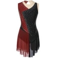 thumbnail image 4 of Yanarno Figure Skating Dress for Women Color Block Modern Ice Roller Skating Dance Dress Sleeveless Burgundy XL, 4 of 7