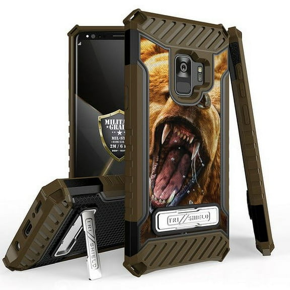 Galaxy S9 Case, Trishield Durable Shockproof High Impact Rugged Armor Phone Cover Built In Kickstand for Samsung Galaxy S9 Only Printed Grizzly Bear Outdoors