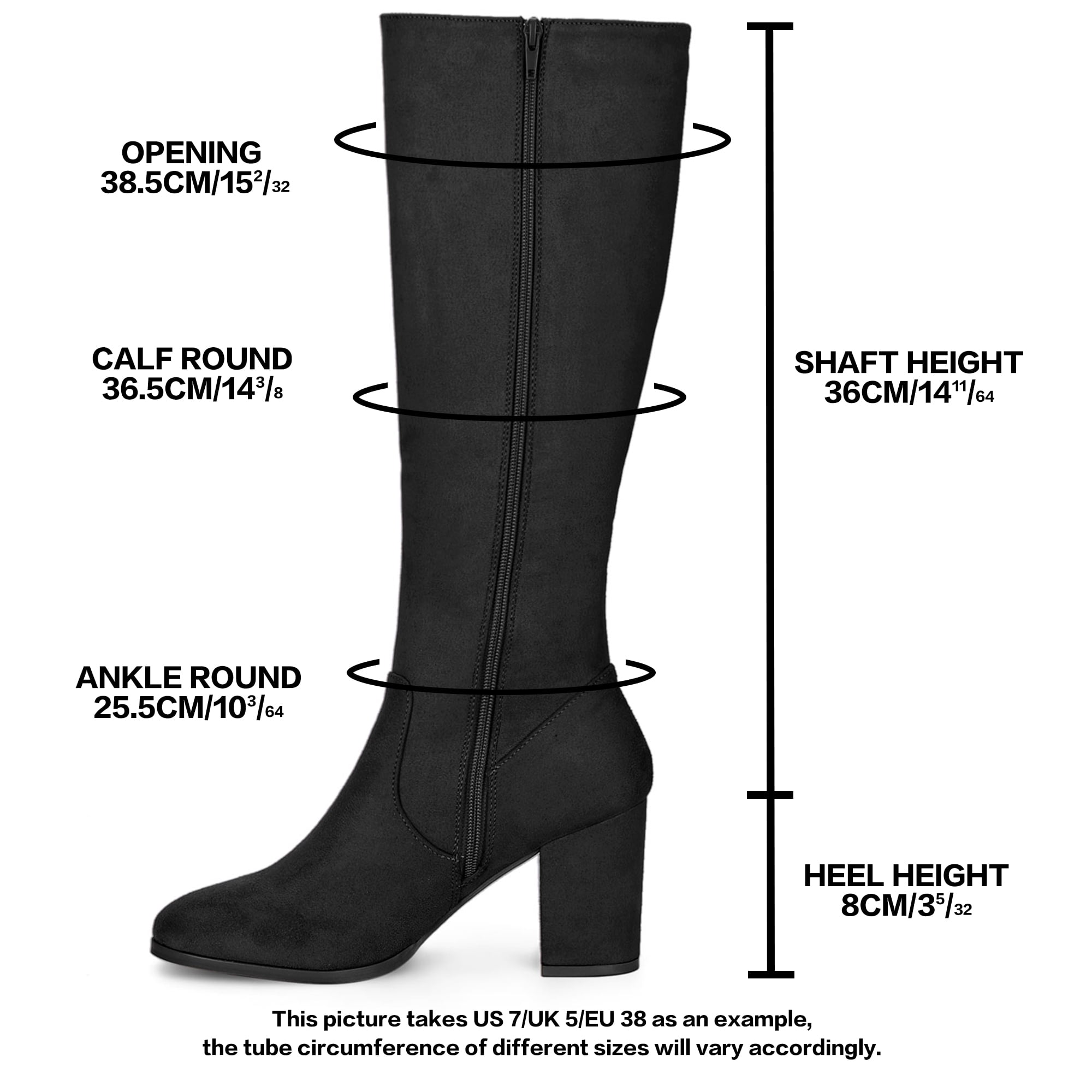 DARING DIVA Women's Stylish Side Zipper Chunky Heel Knee High Boots Black 10