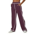 thumbnail image 3 of Audhol Sweat Pants for Womens, Women High Waisted Contrasting White Edge Loose Sports Pants Comfortable High Waisted Jogging Pants with Pockets Casual Sweatpants Wide Leg Sweatpants Wine 3XL, 3 of 5