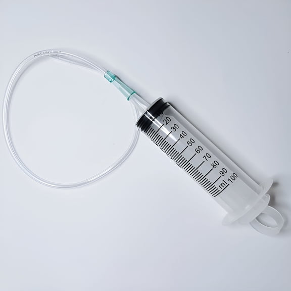 GJX Large Plastic Syringe with Tubing, Industrial Syringes   Handy Long Hose Fluid Suction Injector for Scientific Labs Injecting, Feeding Pets, Drawing Oil, Fluid and Water, 100ml