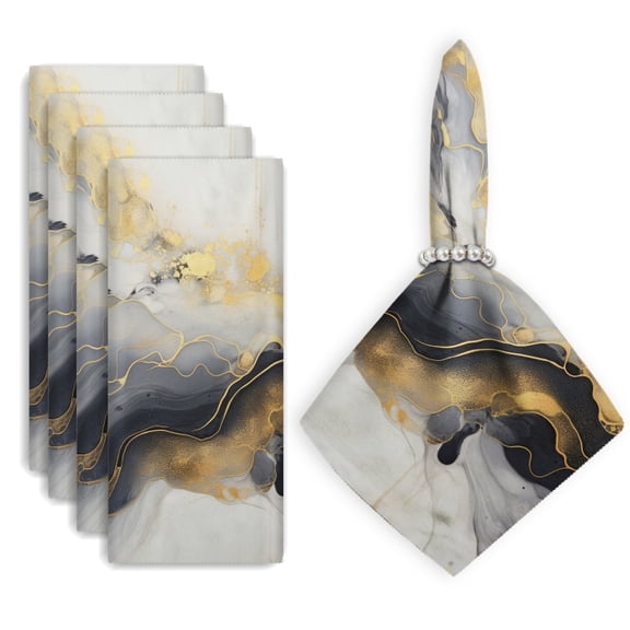 Bahomeck Cloth Napkins Set Of 4,18*18 Inch Washable Polyester Napkins Dining Table Napkins Weddings Party Dinner Parties(White Marble Print With Gold Glitter)