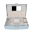 thumbnail image 1 of Large Capacity PU Leather Jewelry Storage Box Earring Necklace Container Holder with MirrorBlue, 1 of 10