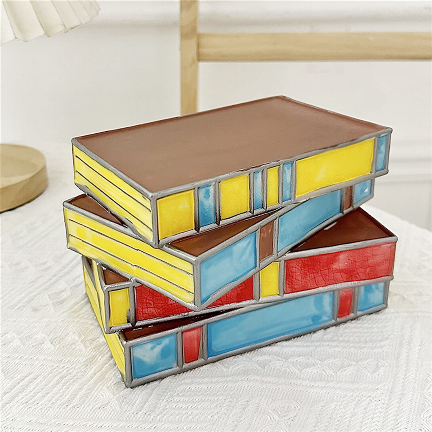 Stained Glass Stacked Books Lamp, Stained Glass Lamp Vintage Lamp, Book Decor Lamp for Living Room, Stained Glass Book Lamp Tiffany Style Table Lamp, Desk Lamp, Bedside Lamps