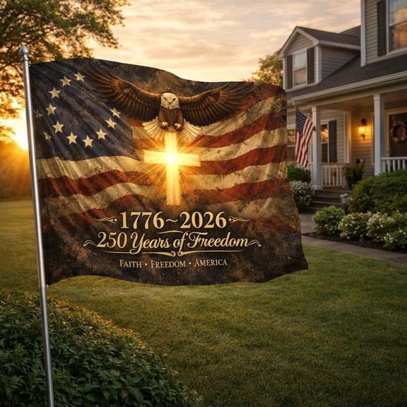 USA 250th Anniversary Flag 3x5 Ft Cross Poly, 1776–2026 American Semiquincentennial Outdoor Banner, Durable Patriotic Flag