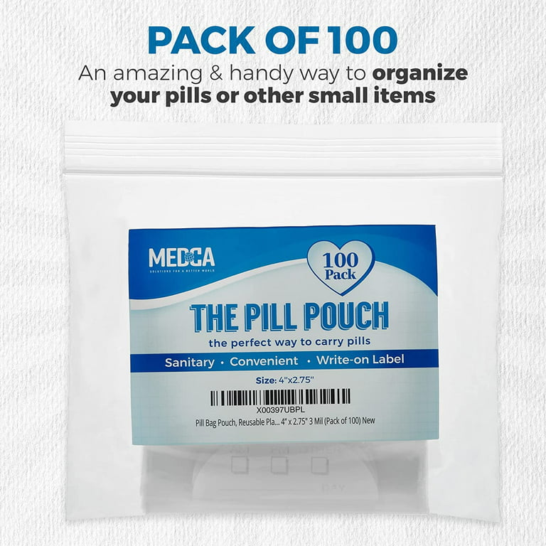 MEDca Pill Pouch Bag Reusable Plastic Organizer Bags, Size 3" X  2" - 200 Pack
