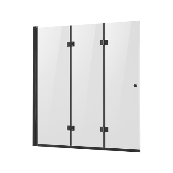 Bathtub Shower Door 51in W x 56in H, Frameless Tri-Fold Hinged Door, 180° Rotating Folding Glass Door for Bathtub, Black Finish