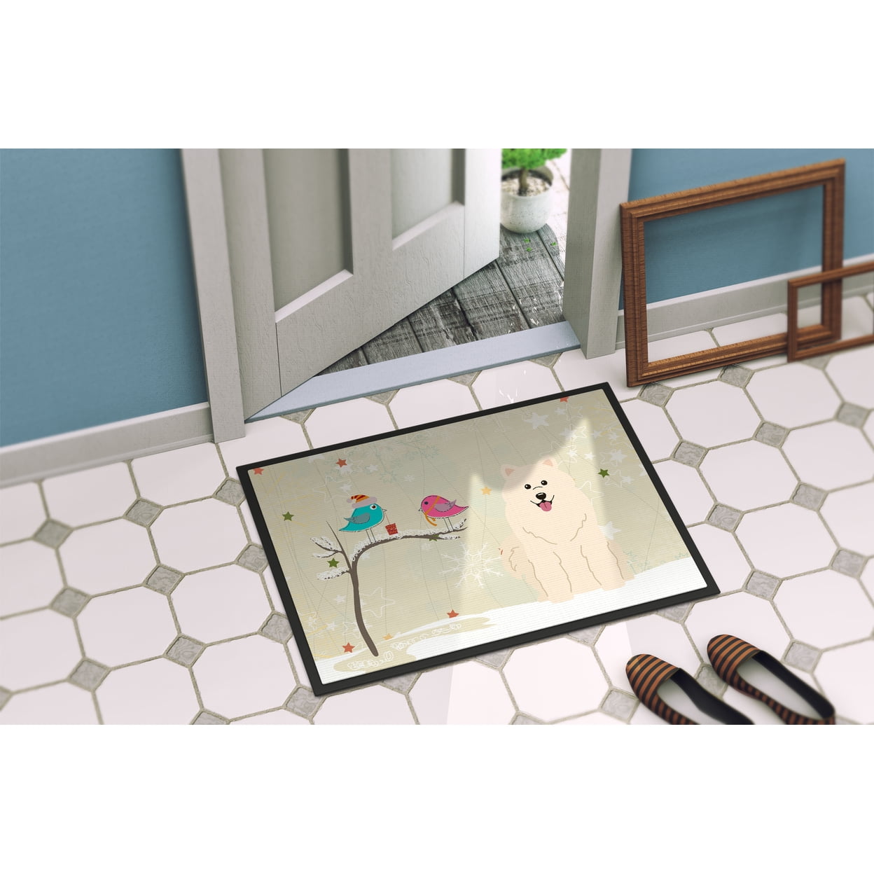 Christmas Presents between Friends Samoyed Door Mat