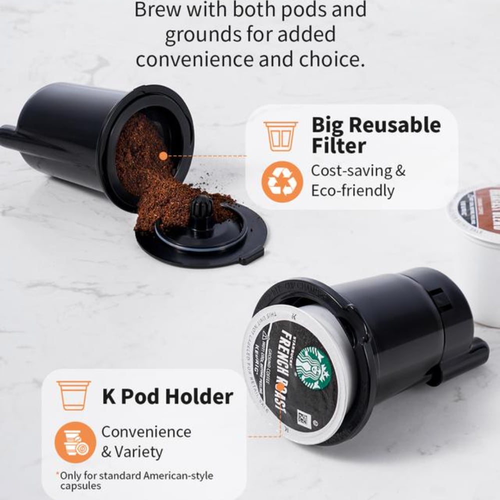 Single Serve Coffee Maker for K Cup and Grounds, 6-14 Oz Brew Sizes, 50 Oz Removable Water Tank, One Cup Coffee Machine