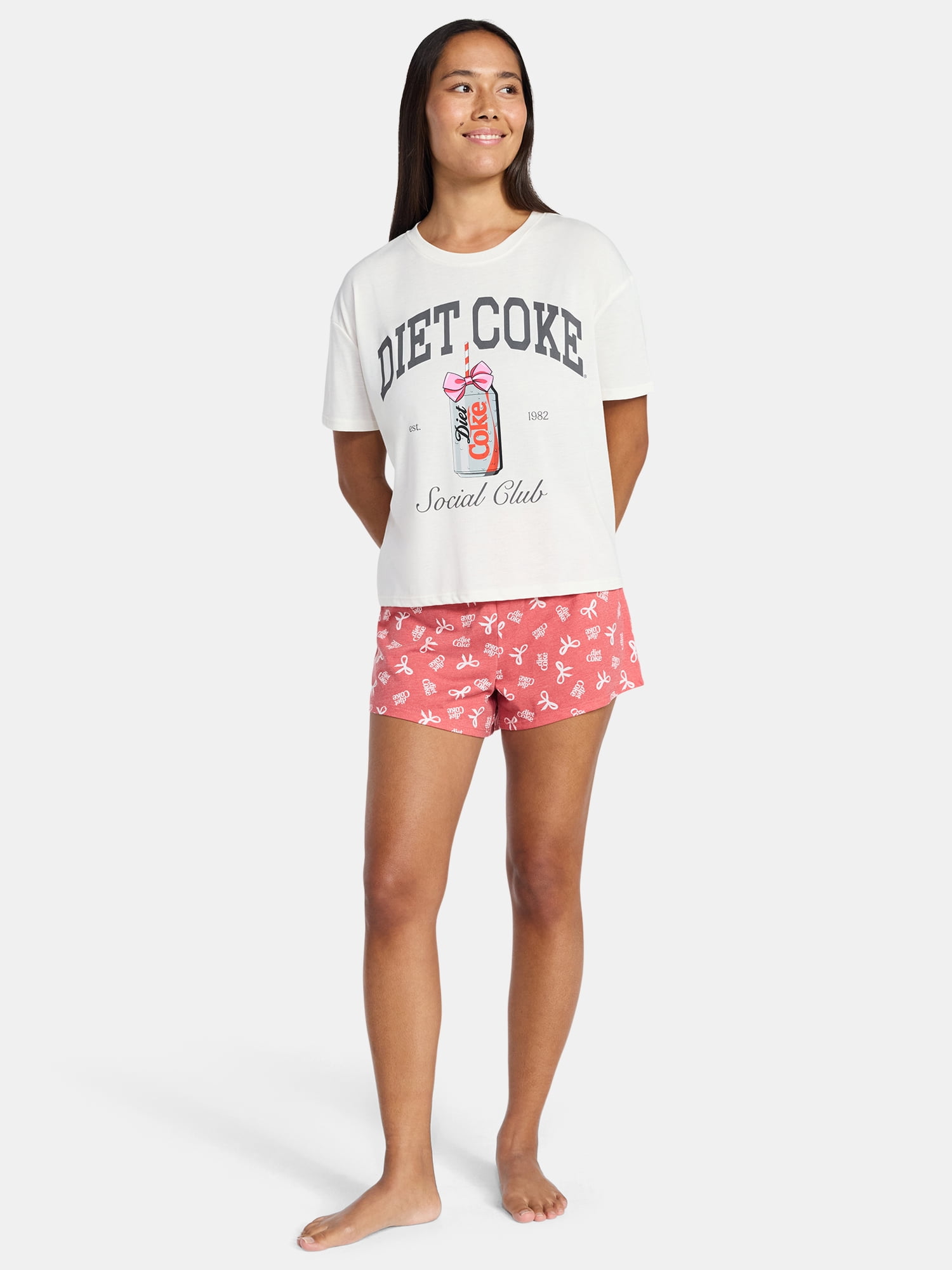 Diet Coke Women's and Women's Plus Sleep Tee and Shorts Pajama Set from Grayson Social, 2-Piece, Sizes XS-3X
