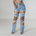 thumbnail image 2 of JGNGSHN Womens High Waist Ripped Boyfriend Jeans Fashion Destroyed Straight Wide Leg Denim Pants, 2 of 6