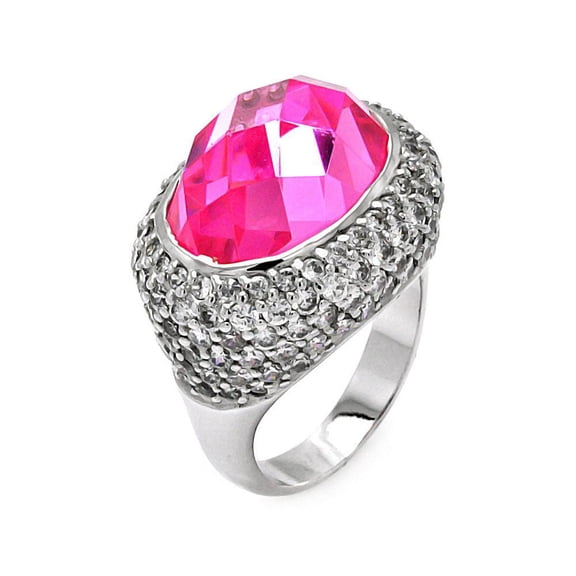 Sterling Silver 925 Rhodium Plated Pink Cubic Zirconia Cocktail Ring Band Jewelry Female Male Size 6