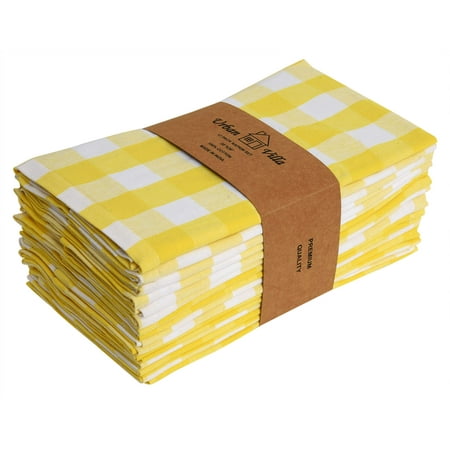 

Urban Villa Cloth Napkins Buffalo Check Plaid Dinner Napkins 100% Cotton Set of 12 Size 20X20 inches Yellow White over Sized Cloth Napkins with Mitered Corners Ultra Soft Durable Hotel Quality
