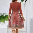 thumbnail image 5 of WTOBBY Women's Chic Floral Print Waistband Round Neck 3/4 Sleeve Dress, Flowy Midi Sundress with Comfort Fit for Daily Activities,Red 2XL, 5 of 5