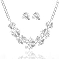 thumbnail image 2 of rygai 1 Set Bride Necklace Dazzling Rhinestone Hollow Leaf Splicing Elegant Noble High Gloss Faux Pearl Stud Earrings Kit Wedding Jewelry,Silver, 2 of 8