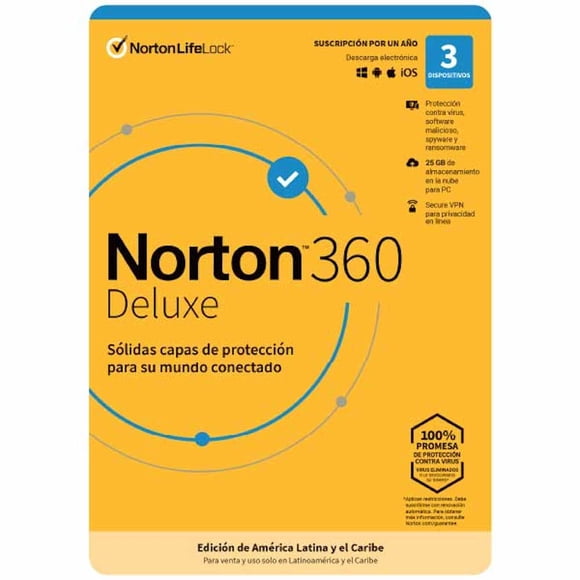 Antivirus Norton LifeLock 360 Deluxe 3 Dispositivos