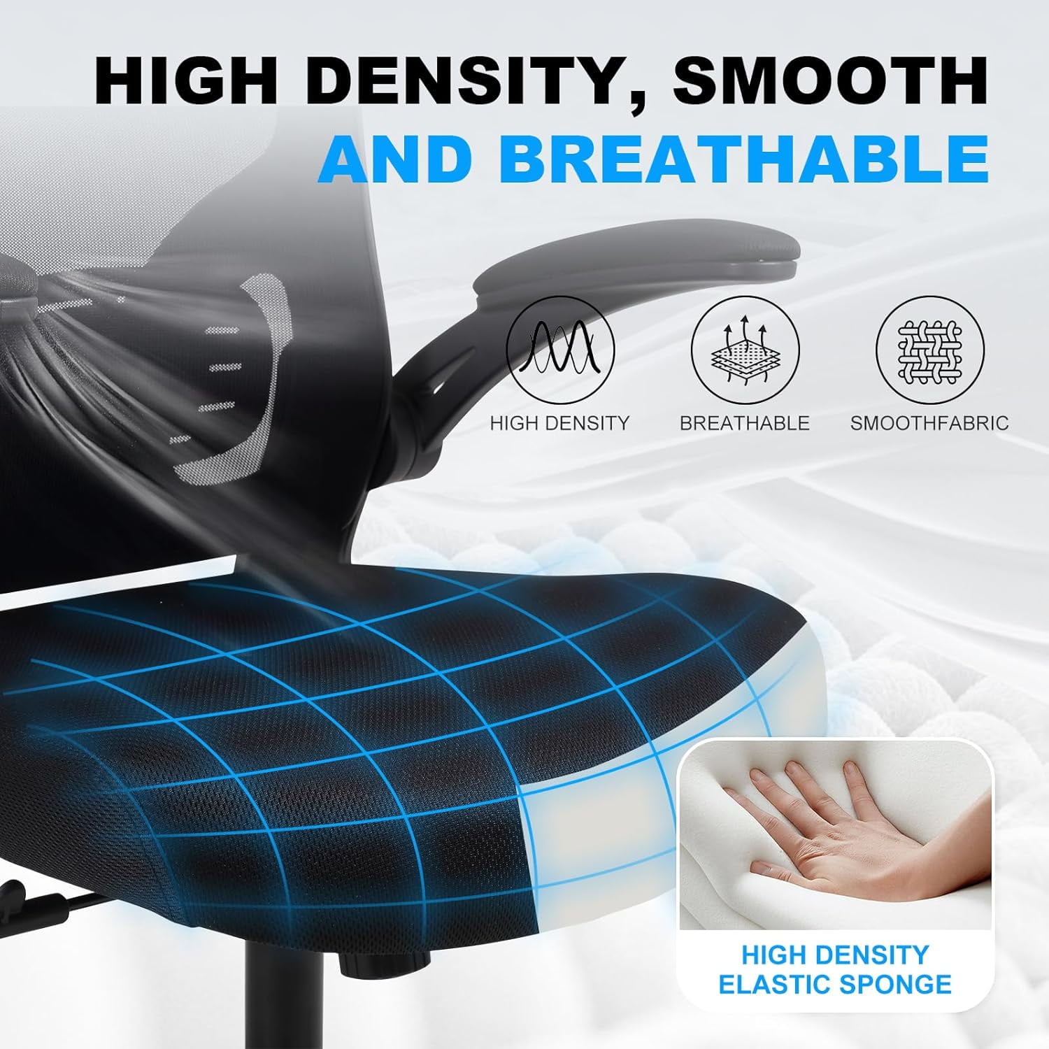 Flysky Mesh Office Chair 300lb, Ergonomic Home Office Desk Chair with Lumbar Support and Flip-up Arms, Black