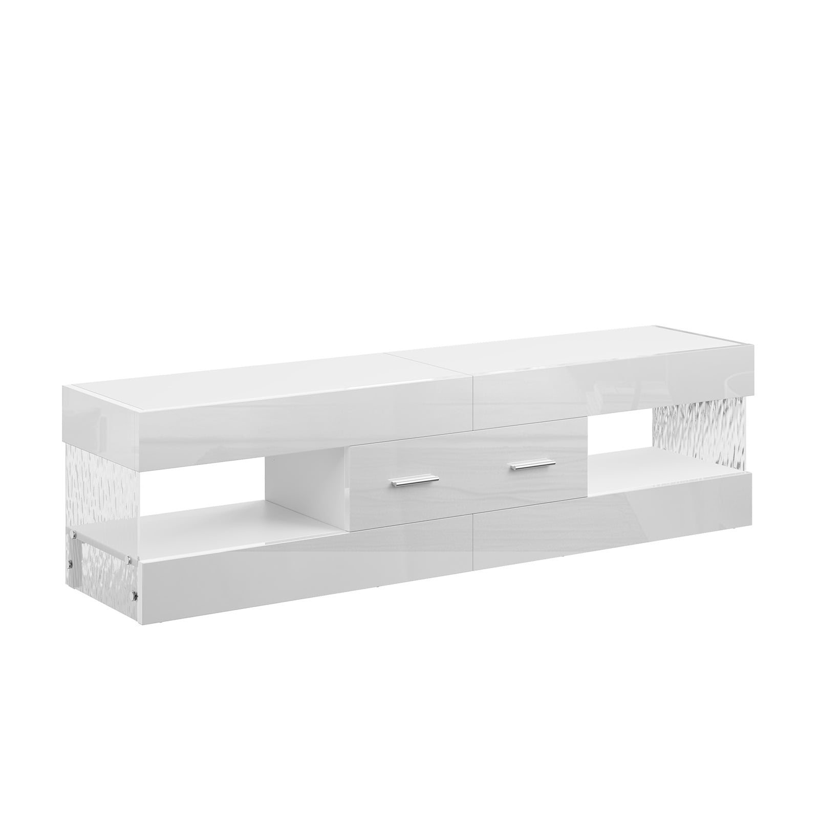 Bestier White TV Stand for TVs up to 65", Modern Entertainment Center for TVs with LED Light, High Gloss TV Console Table with Storage Drawers