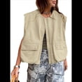 thumbnail image 1 of Chaleco Informal con Cremallera para Mujer, Estilo Cargo, Extragrande, con Dobladillo Fruncido, Sin Mangas, Chaquetas y Tops. Caqui M, 1 of 8