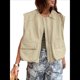 thumbnail image 1 of Chaleco Informal con Cremallera para Mujer, Estilo Cargo, Extragrande, con Dobladillo Fruncido, Sin Mangas, Chaquetas y Tops. Caqui L, 1 of 8