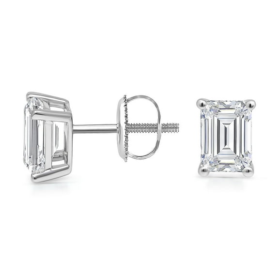 14KT 3CTTW Lab Grown Diamond Emerald Stud Earrings